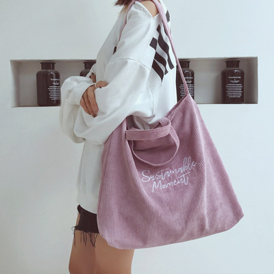 Corduroy Tote Bag for Women 2022 Fashion Shopper Designer Handbag Large Backpacks & Bookbags