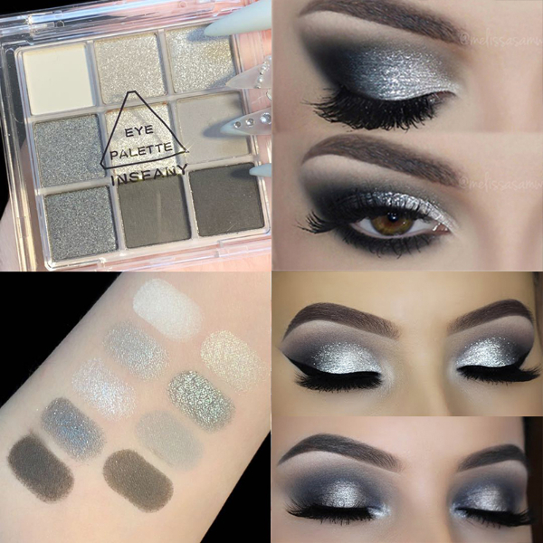 New 9 Colors Grey Smokey Palette Matte Glitter Eyeshadow Palette Black Eye Shadow Smoky Eye Pigments Makeup