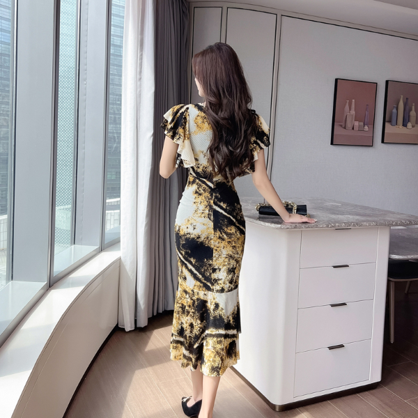 Elegant V-neck Women's Summer Dress 2022 Slim Fishtail Womens Clothing Sexy Outfits for Woman  Skirts