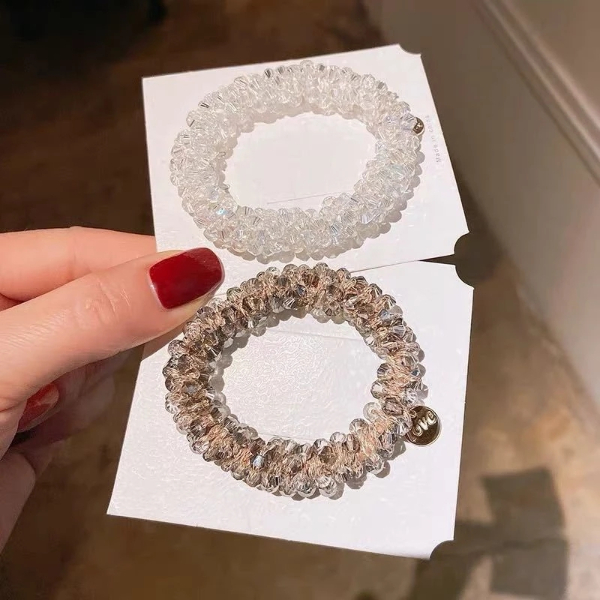 Pearl Multicolor Beads Hair Tie for Women Elastic Hair Rope Simple Metal Sheets Scrunchies Ladies  Hair Weaves