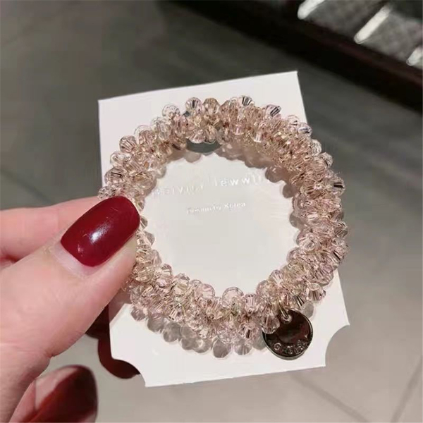 Pearl Multicolor Beads Hair Tie for Women Elastic Hair Rope Simple Metal Sheets Scrunchies Ladies  Hair Weaves