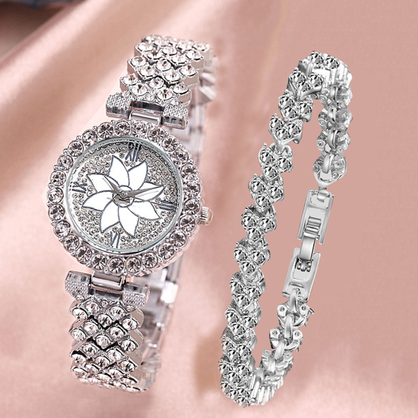 Diamond inlaid bracelet watch small fragrance full diamond two-piece suit women's quartz watch Women Watches