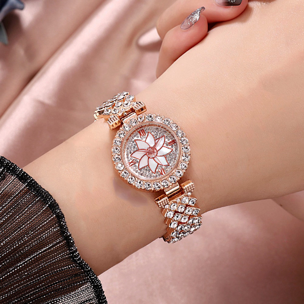 Diamond inlaid bracelet watch small fragrance full diamond two-piece suit women's quartz watch Women Watches