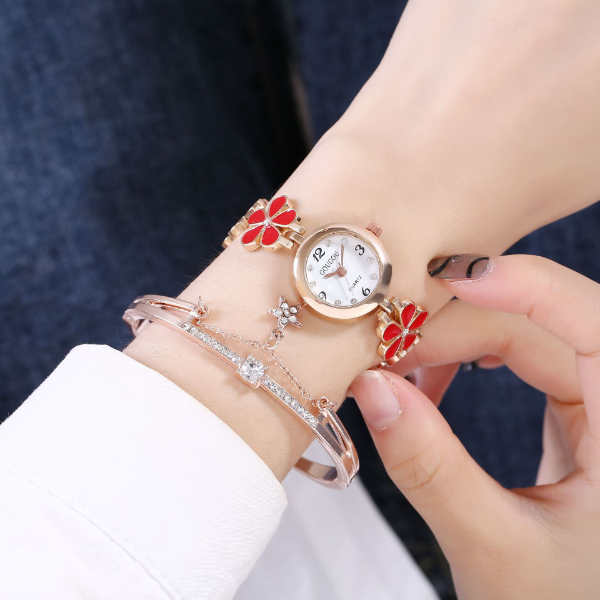 Women's bracelet watch flower plate two-piece bracelet set women's watch petal pattern quartz watch Women Watches