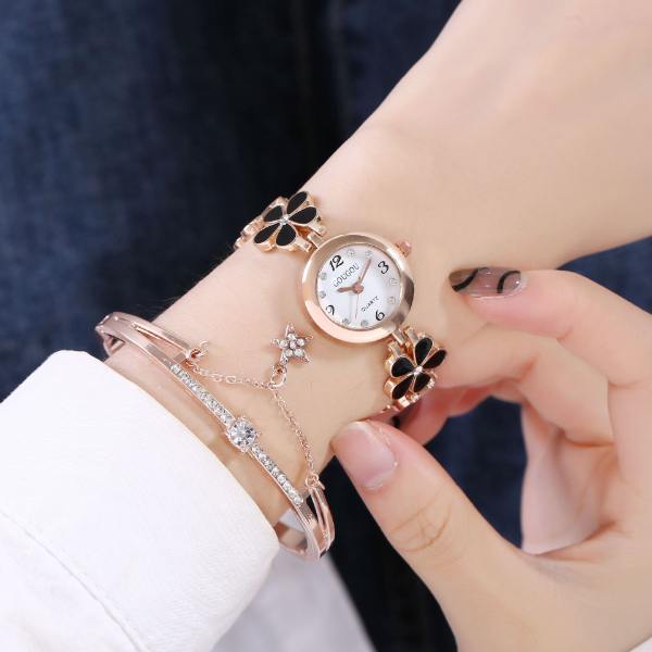 Women's bracelet watch flower plate two-piece bracelet set women's watch petal pattern quartz watch Women Watches