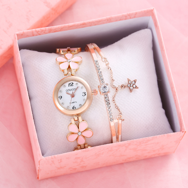 Women's bracelet watch flower plate two-piece bracelet set women's watch petal pattern quartz watch Women Watches