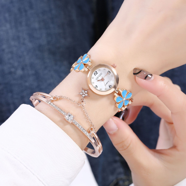 Women's bracelet watch flower plate two-piece bracelet set women's watch petal pattern quartz watch Women Watches
