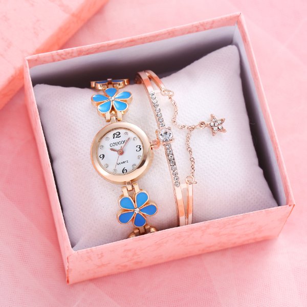 Women's bracelet watch flower plate two-piece bracelet set women's watch petal pattern quartz watch Women Watches