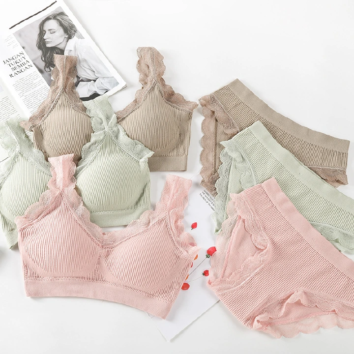 Lingerie Sets  SVOKOR Sexy Lace Lingerie Set Padded Bra Set Without Steel Ring Solid Women's Underwear Brassiere Comfortable Fitness Crop Top