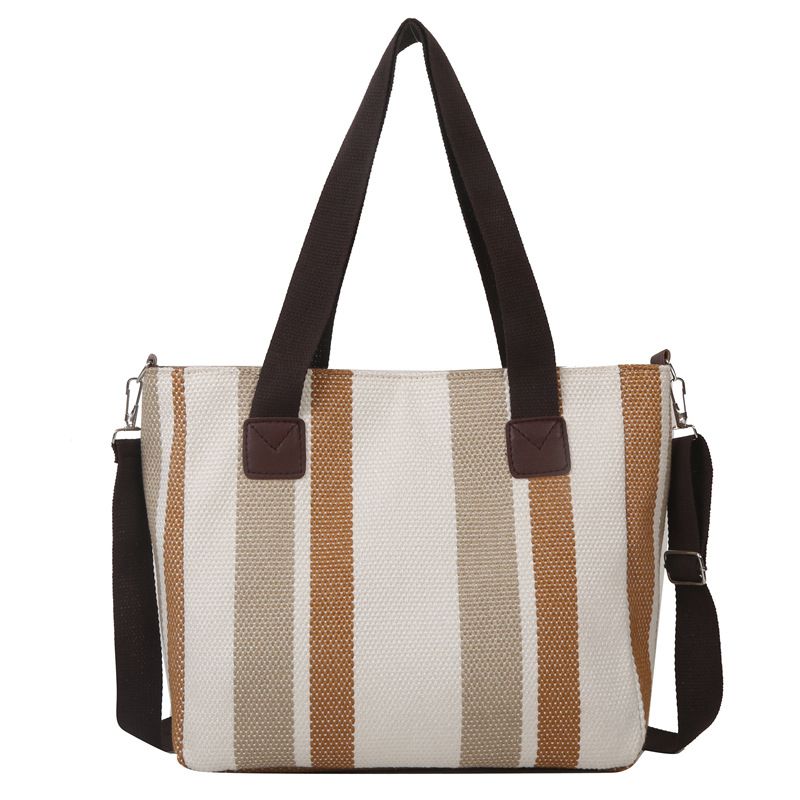 New Fashion Striped Canvas Commuter Tote Tote Hip Shoulder Crossbody Mommy Bag Handbags