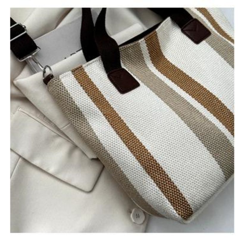 New Fashion Striped Canvas Commuter Tote Tote Hip Shoulder Crossbody Mommy Bag Handbags