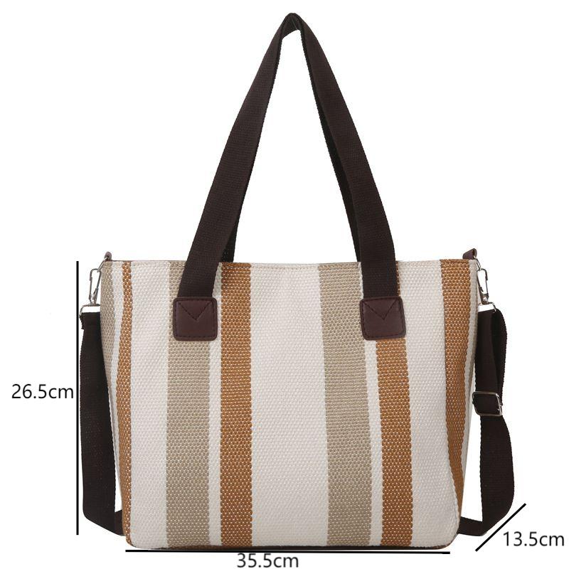 New Fashion Striped Canvas Commuter Tote Tote Hip Shoulder Crossbody Mommy Bag Handbags