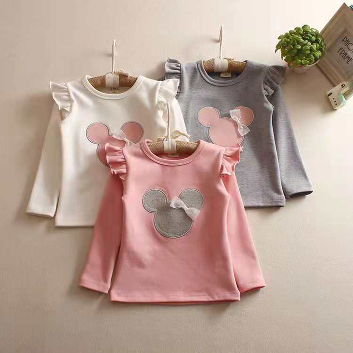 D-baby Baby Girl Clothing Long Sleeve Mikey Mouse Shirt Kids Pure Cotton Clothes