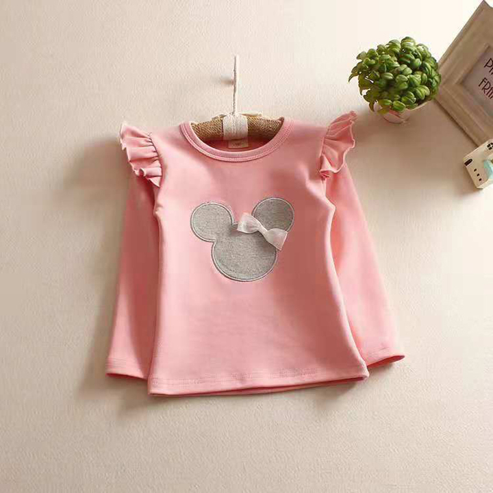 D-baby Baby Girl Clothing Long Sleeve Mikey Mouse Shirt Kids Pure Cotton Clothes