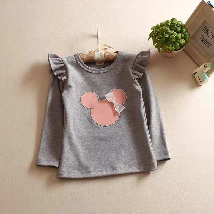 D-baby Baby Girl Clothing Long Sleeve Mikey Mouse Shirt Kids Pure Cotton Clothes