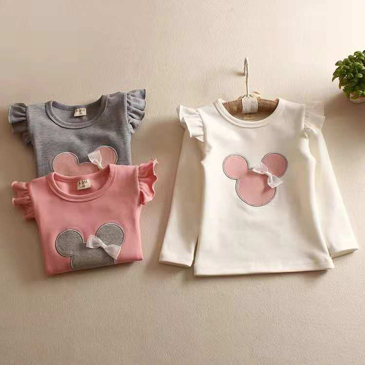 D-baby Baby Girl Clothing Long Sleeve Mikey Mouse Shirt Kids Pure Cotton Clothes