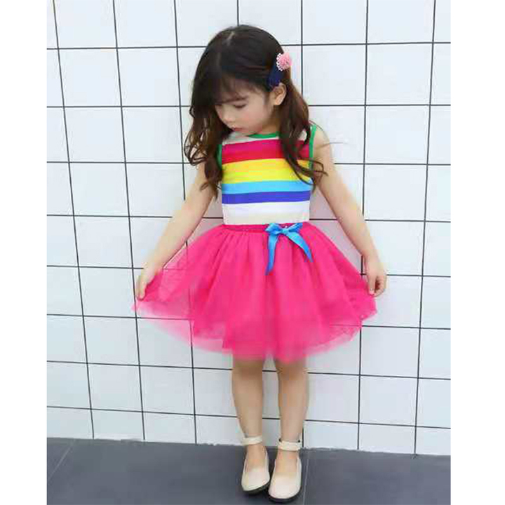 D-baby 1PC Princess Girl Rainbow Bow Dress 1-8.5y Kids Summer Princess Party Holiday Tutu Dresses