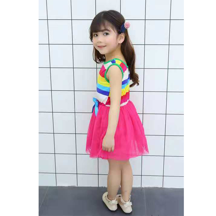 D-baby 1PC Princess Girl Rainbow Bow Dress 1-8.5y Kids Summer Princess Party Holiday Tutu Dresses