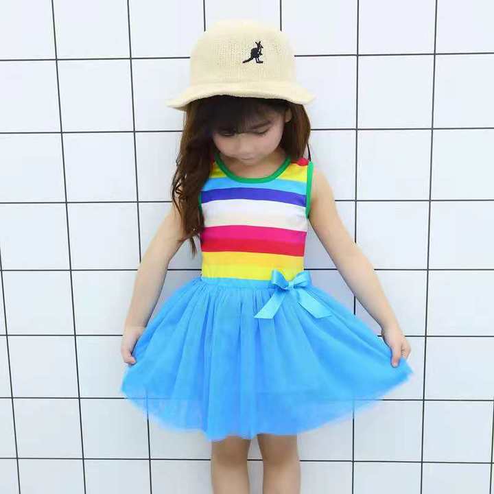 D-baby 1PC Princess Girl Rainbow Bow Dress 1-8.5y Kids Summer Princess Party Holiday Tutu Dresses
