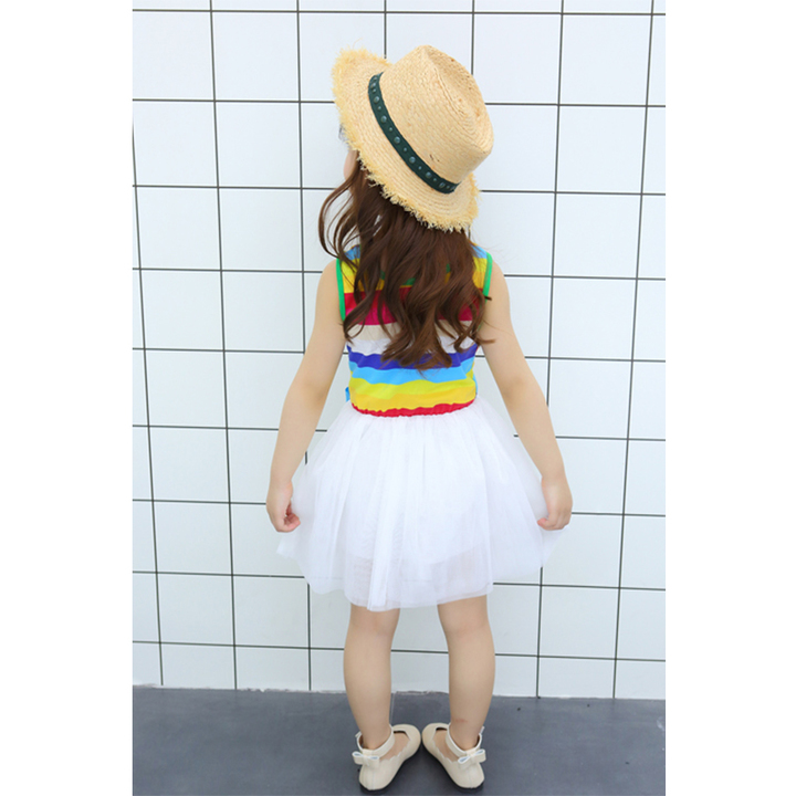 D-baby 1PC Princess Girl Rainbow Bow Dress 1-8.5y Kids Summer Princess Party Holiday Tutu Dresses