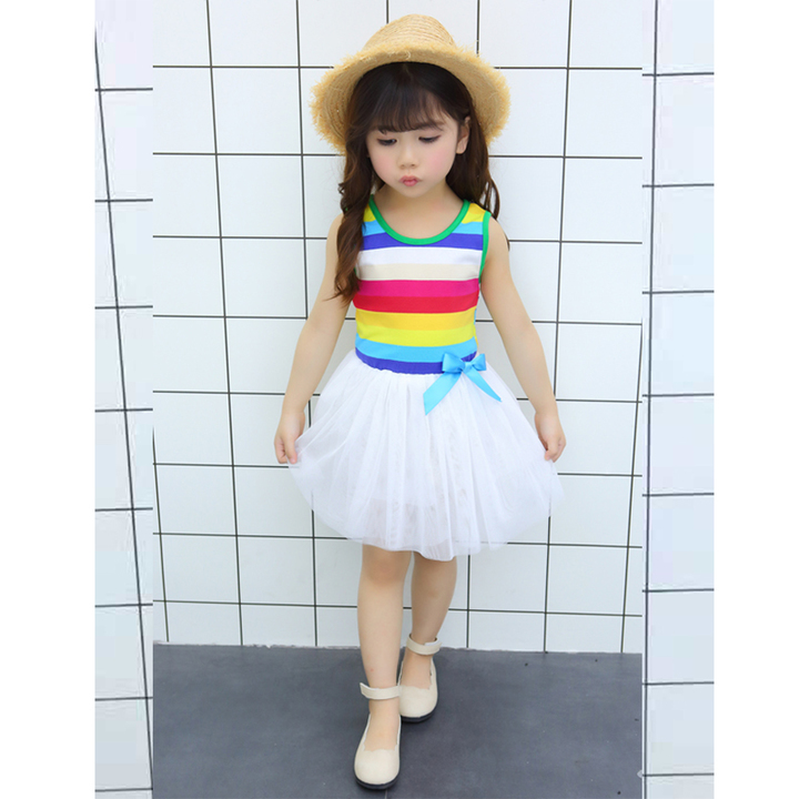 D-baby 1PC Princess Girl Rainbow Bow Dress 1-8.5y Kids Summer Princess Party Holiday Tutu Dresses