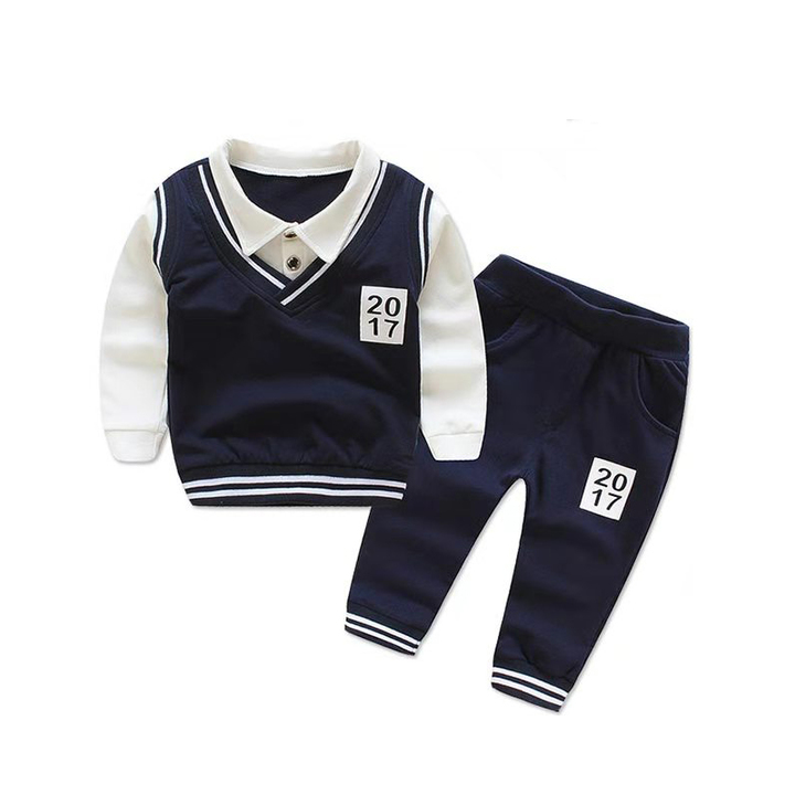 D-baby Spring Autumn Baby Boy gentleman suit shirt + overalls 2pcs long sleeve boys pants kids suits