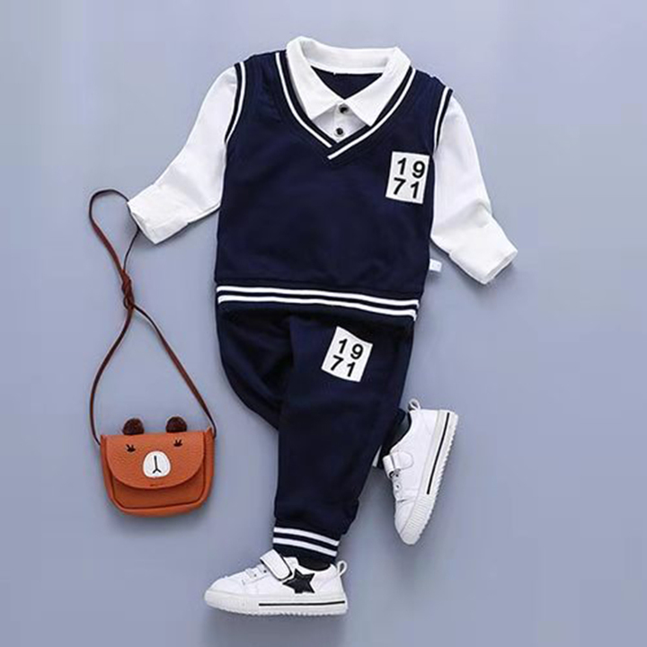 D-baby Spring Autumn Baby Boy gentleman suit shirt + overalls 2pcs long sleeve boys pants kids suits