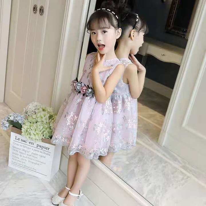 D-baby 1-10y Flower Girls Dress Sleeveless Tutu Princess Wedding Dress Formal Children Party Dress