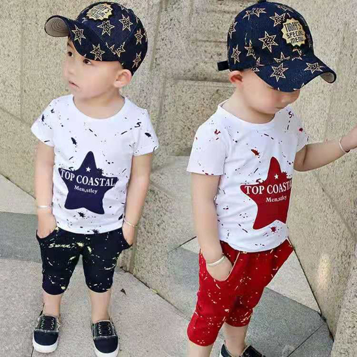 D-baby Hot 2pcs Boys Star Printed top+Shorts Suits Casual Cotton Children Clothing Set