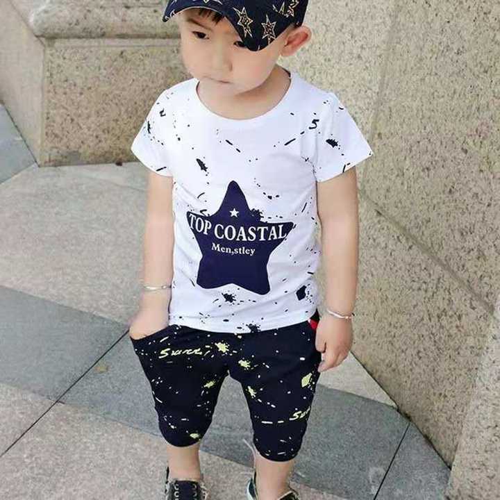 D-baby Hot 2pcs Boys Star Printed top+Shorts Suits Casual Cotton Children Clothing Set