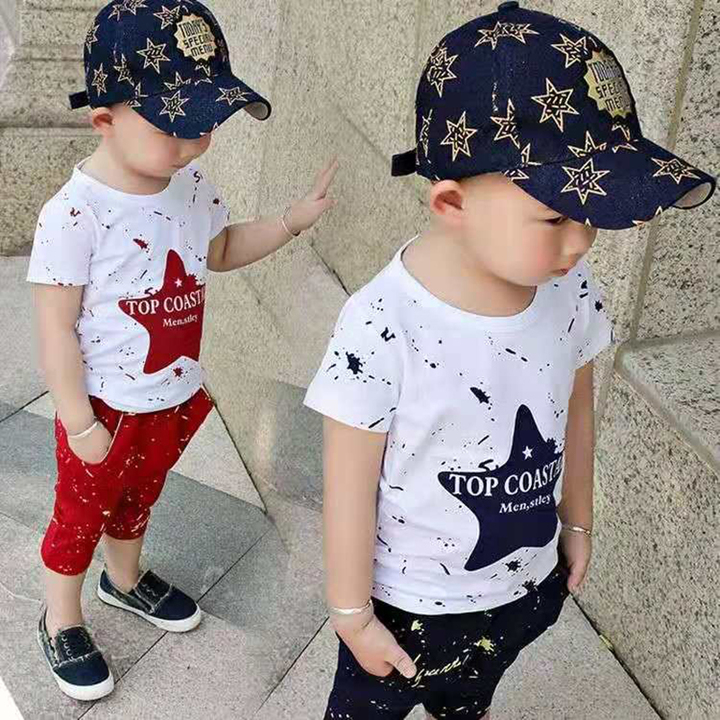 D-baby Hot 2pcs Boys Star Printed top+Shorts Suits Casual Cotton Children Clothing Set
