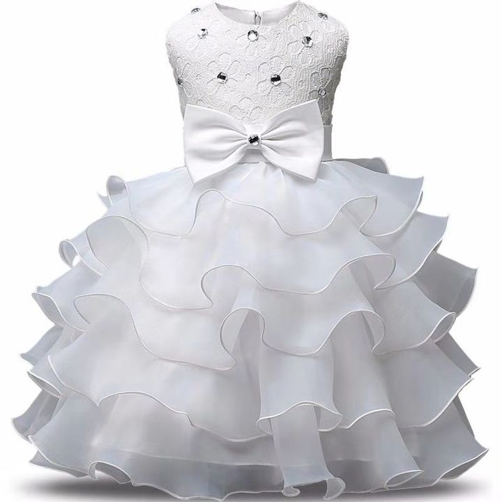 0-7y Girl flower embroidery dress kids wedding dress flower girl gauze dress birthday party dress