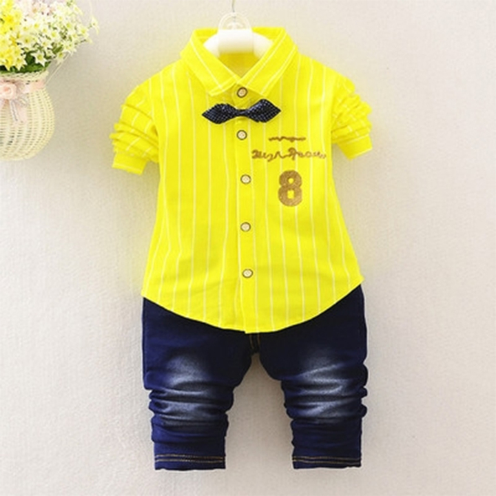 D-baby Spring Autumn Baby Boy gentleman suit shirt + overalls 2pcs long sleeve boys pants kids suits