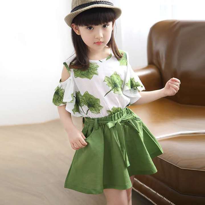 D-baby Toddler Kid Baby Girl Outfits Clothes Maple Leaf Printing T-shirt Tops+Skirt 2PCS Sets