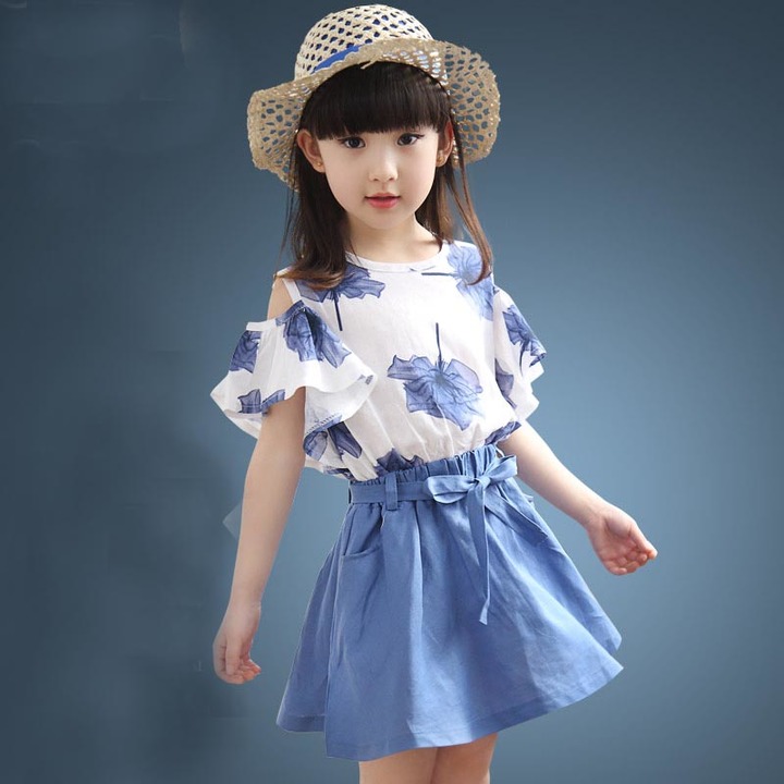 D-baby Toddler Kid Baby Girl Outfits Clothes Maple Leaf Printing T-shirt Tops+Skirt 2PCS Sets