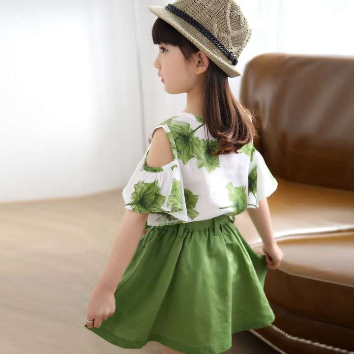 D-baby Toddler Kid Baby Girl Outfits Clothes Maple Leaf Printing T-shirt Tops+Skirt 2PCS Sets