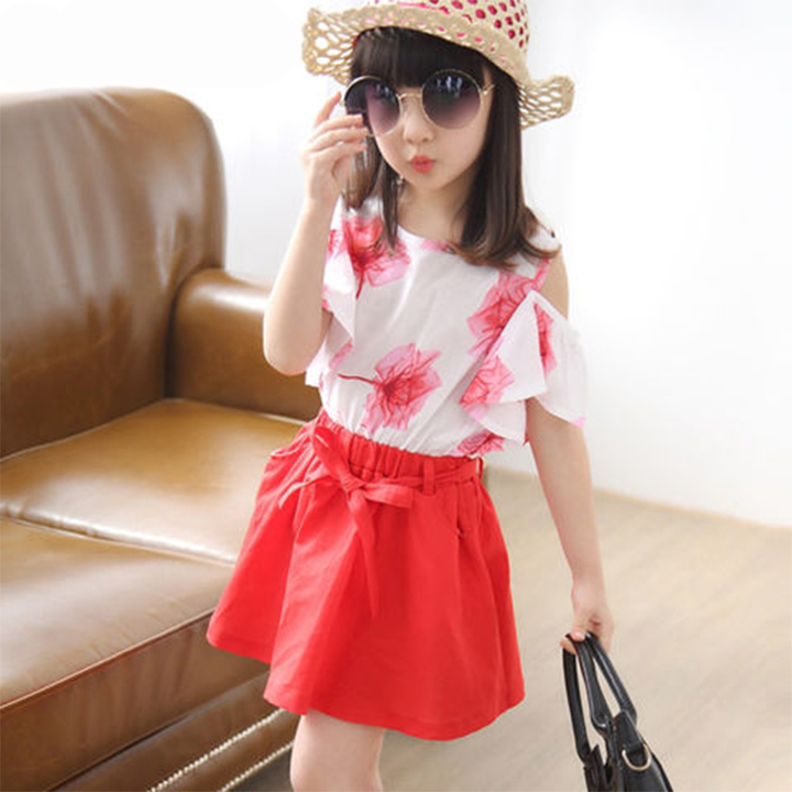 D-baby Toddler Kid Baby Girl Outfits Clothes Maple Leaf Printing T-shirt Tops+Skirt 2PCS Sets