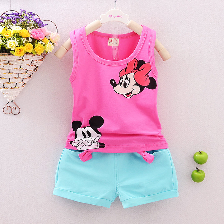 D-baby 2PCS Girls Tops + Pants Outfits Casual Pure cotton Clothes Sleeveless Summer Girl Costume