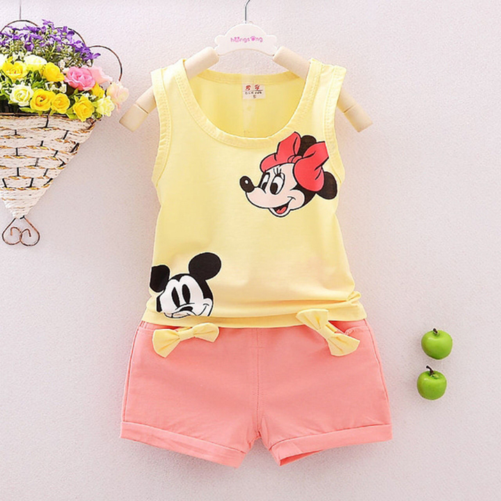 D-baby 2PCS Girls Tops + Pants Outfits Casual Pure cotton Clothes Sleeveless Summer Girl Costume