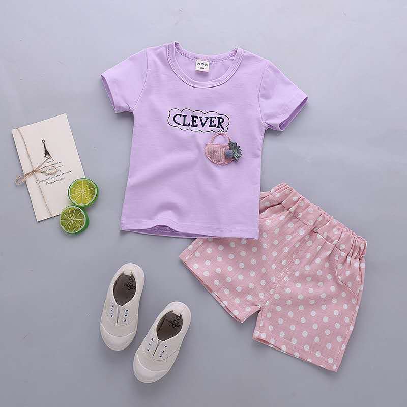 D-baby Lovely Baby Girl Lotus Edge T-shirt + Jean Shorts Suit, Fashion Girl Suit