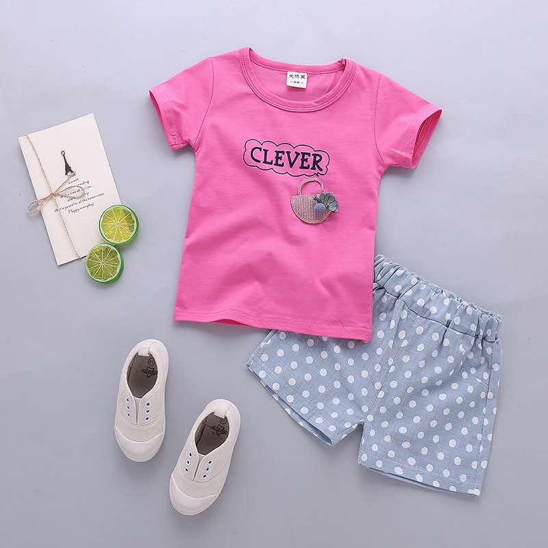 D-baby Lovely Baby Girl Lotus Edge T-shirt + Jean Shorts Suit, Fashion Girl Suit