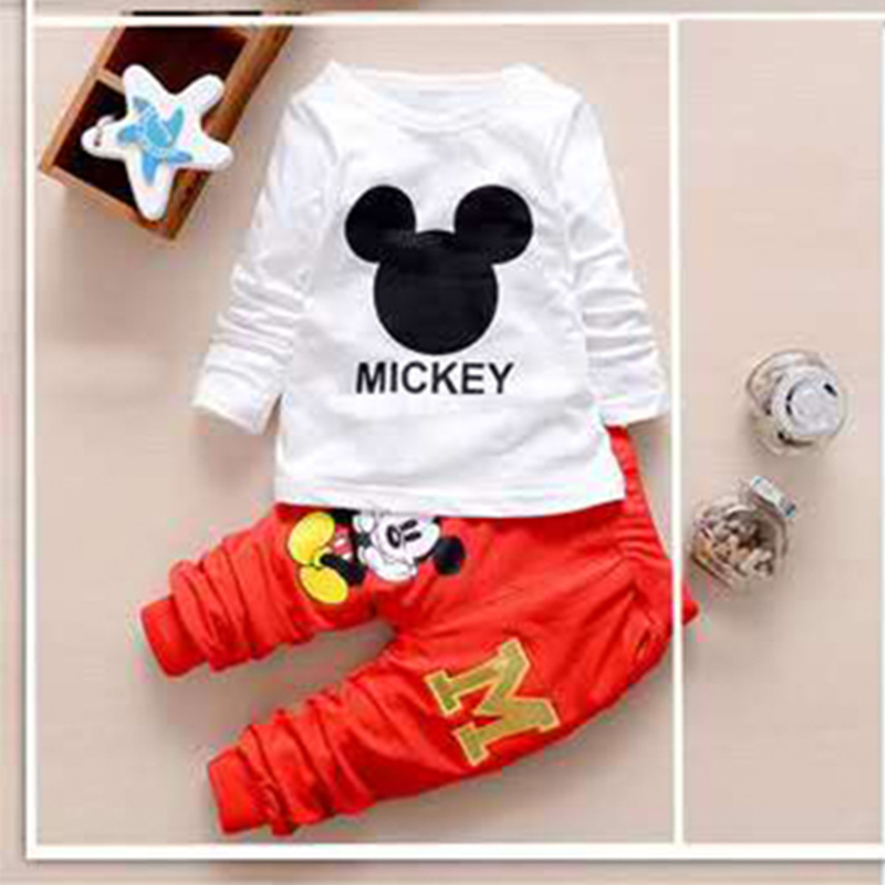 D-baby Autumn Kids Mickey Print Hoodied Jacket+Shirt+Pants 3Pcs Children Sport Suits Boys Girls Clothes