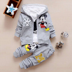 D-baby Autumn Kids Mickey Print Hoodied Jacket+Shirt+Pants 3Pcs Children Sport Suits Boys Girls Clothes