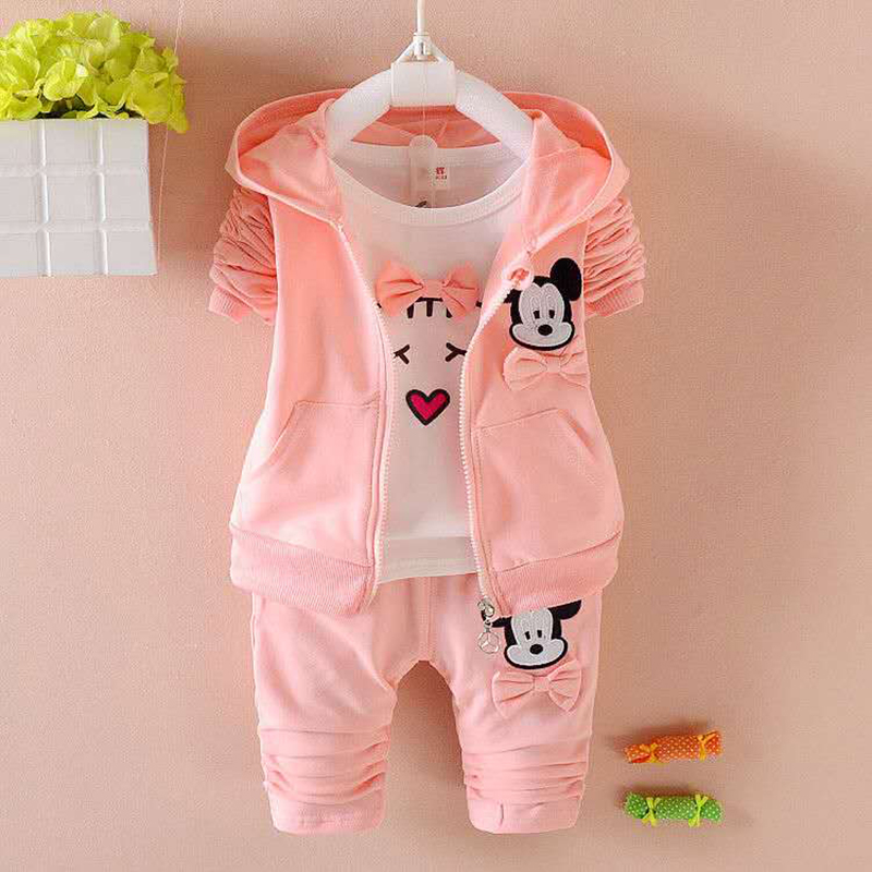 D-baby Autumn Kids Mickey Print Hoodied Jacket+Shirt+Pants 3Pcs Children Sport Suits Boys Girls Clothes