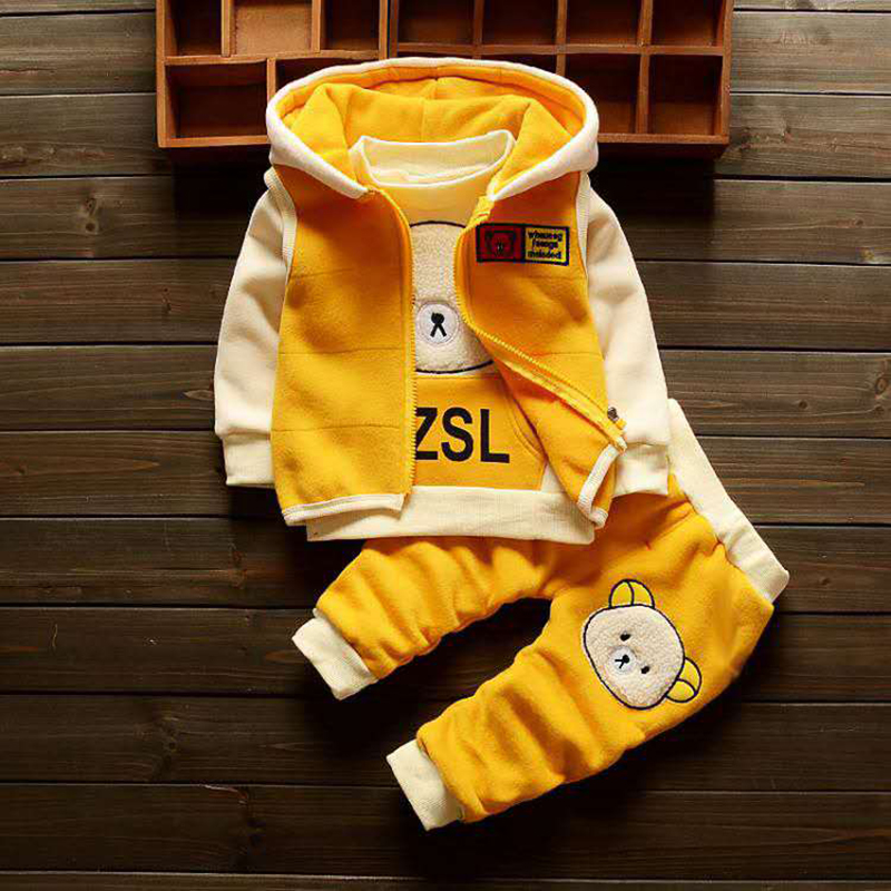 Autumn Kids Thickening Winter Suit Kids Hooded Vest+Sweater+Pants 3 Pcs Children Girls Clothes Set