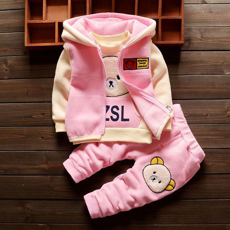 Autumn Kids Thickening Winter Suit Kids Hooded Vest+Sweater+Pants 3 Pcs Children Girls Clothes Set