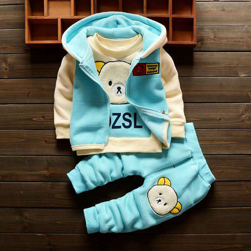 Autumn Kids Thickening Winter Suit Kids Hooded Vest+Sweater+Pants 3 Pcs Children Girls Clothes Set