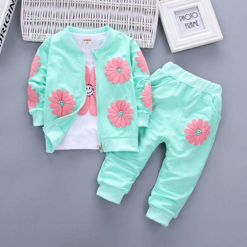 D-baby Autumn Kids Coat Jacket+T Shirt+Pants 3 Pcs Children Sport Suits Girls Clothes Set