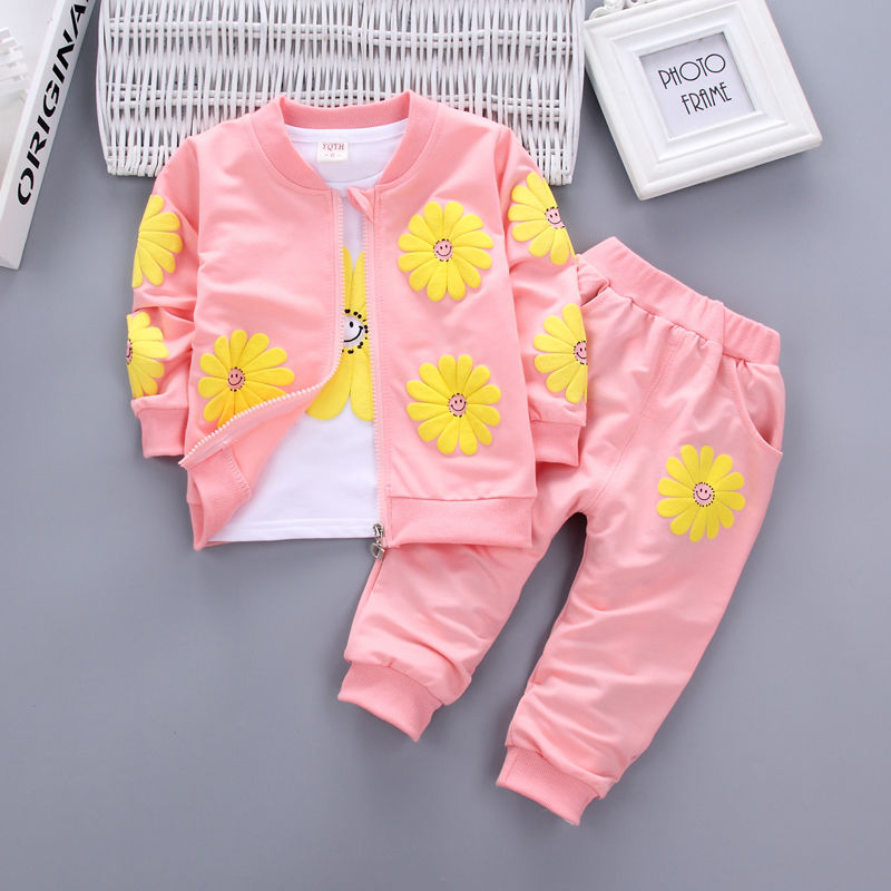 D-baby Autumn Kids Coat Jacket+T Shirt+Pants 3 Pcs Children Sport Suits Girls Clothes Set