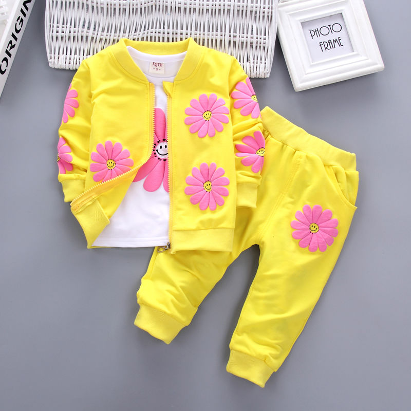 D-baby Autumn Kids Coat Jacket+T Shirt+Pants 3 Pcs Children Sport Suits Girls Clothes Set